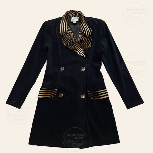 Joseph Ribkoff 4 Black Gold Zebra Stripe Romper | Long Sleeve, Vintage Blazer - Picture 2 of 5